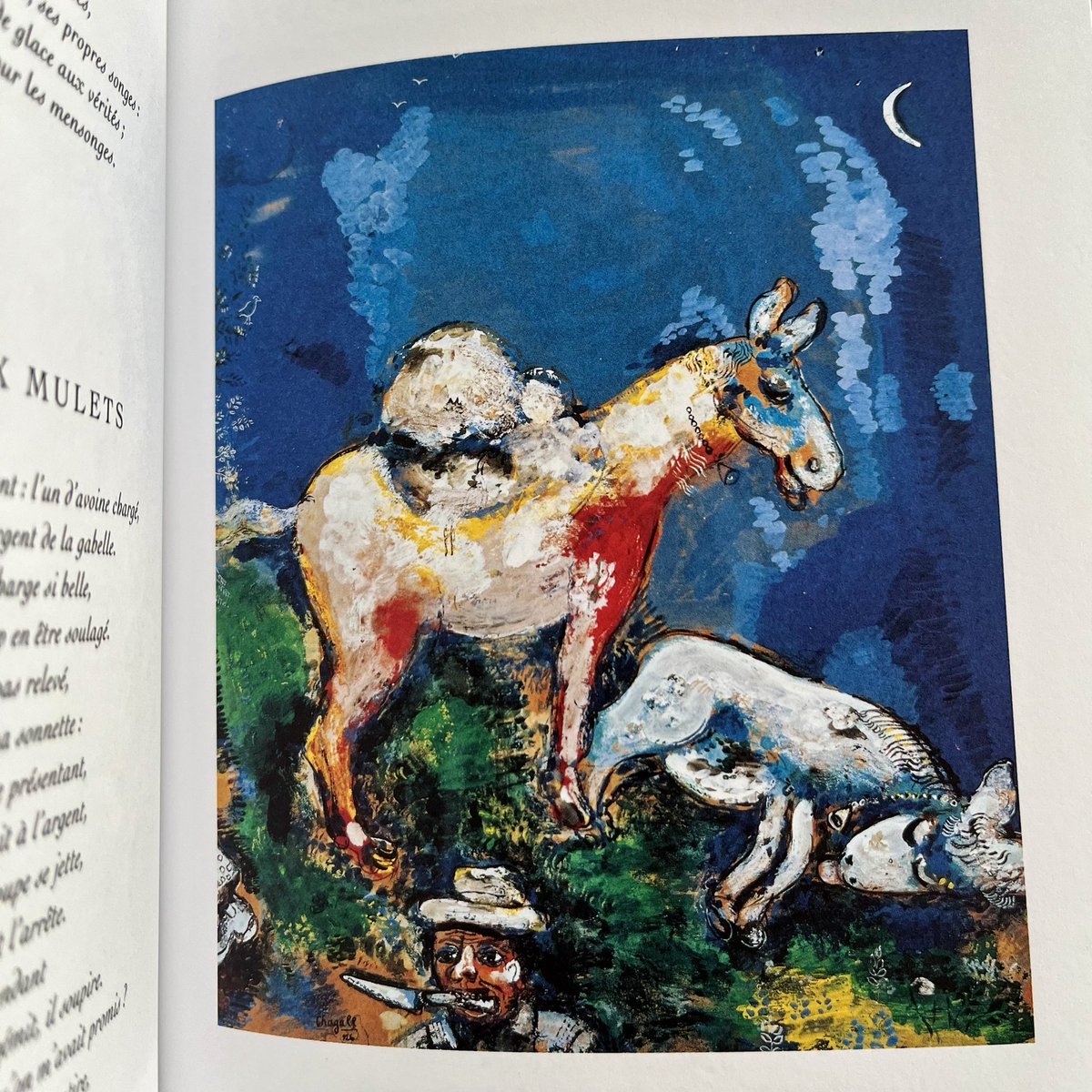 VilarBou's tweet photo. A mediados de los años 20 del siglo pasado, el pintor Marc Chagall recibió el encargo de ilustrar cien fábulas de La Fontaine. El resultado es un brutal choque entre el clásico francés de las letras y un pintor rompedor recién llegado de Rusia a Francia. https://t.co/kWQHAW4Ri1
