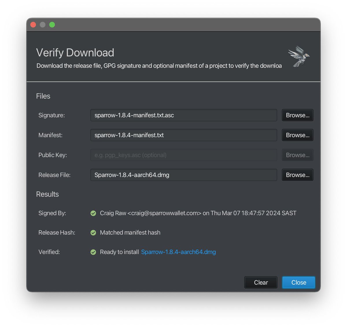 Sparrow v1.8.4 has been released to fix a build issue affecting Sparrow Terminal. The normal desktop app is unaffected. 

That said, for those who already upgraded to v1.8.3, it's a good opportunity to test the Download Verifier: