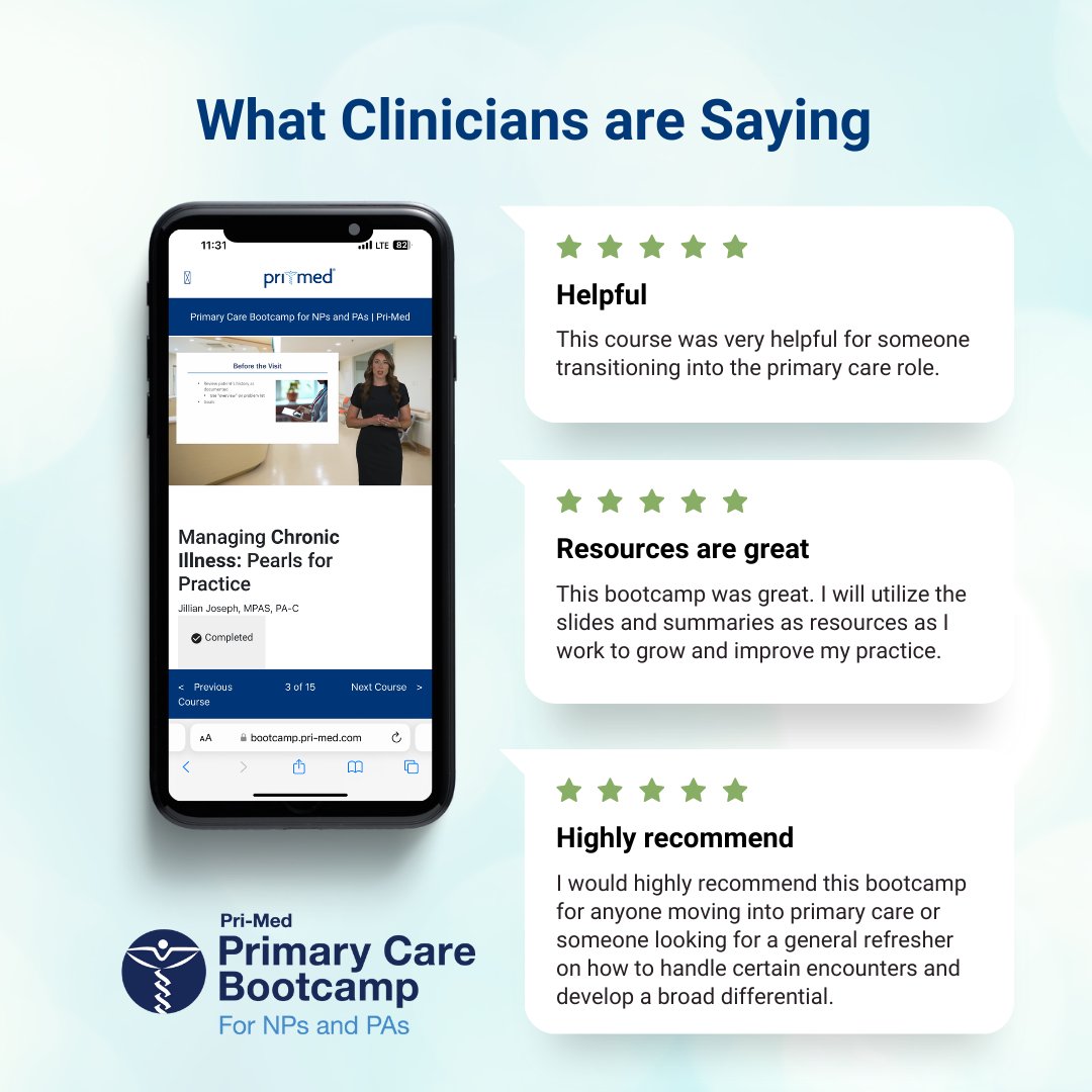 The results are in — Primary Care Bootcamp for NPs and PAs is a hit among clinicians entering primary care or those looking for a refresher! Explore the on-demand curriculum here: bit.ly/48BkRQI   #nursepractioner #np #physicianassistant #pa #cme