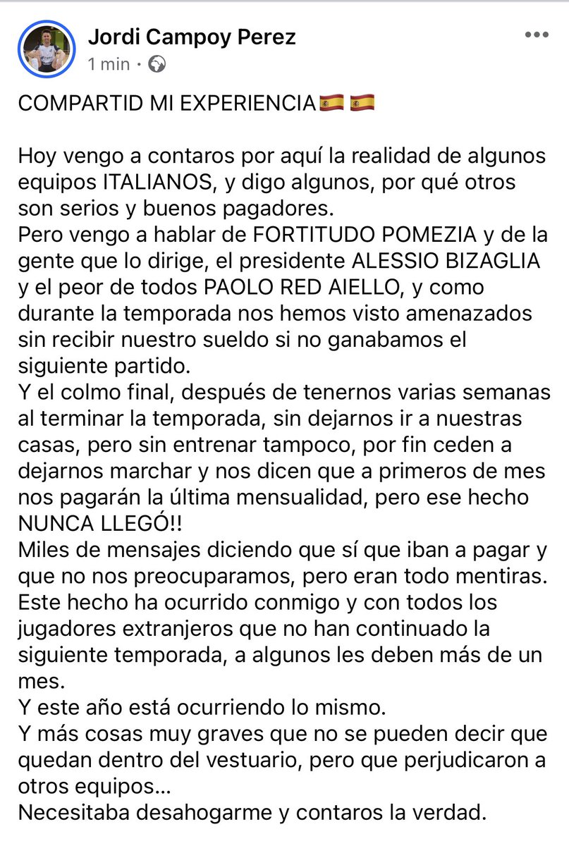 jordicampoy8's tweet photo. COMPARTID 🙏🙏🙏

La realidad del futsal en 🇮��.
Me gustaría que muchos supieran como son algunos equipos dirijidos por malas personas en Italia, y digo algunos por que mi primera experiencia allí fue muy buena.
@riodevale @gustavomunana @Calcioa5Live @Ca5Anteprima @FutSalRFEF https://t.co/EoJ89zd8T2