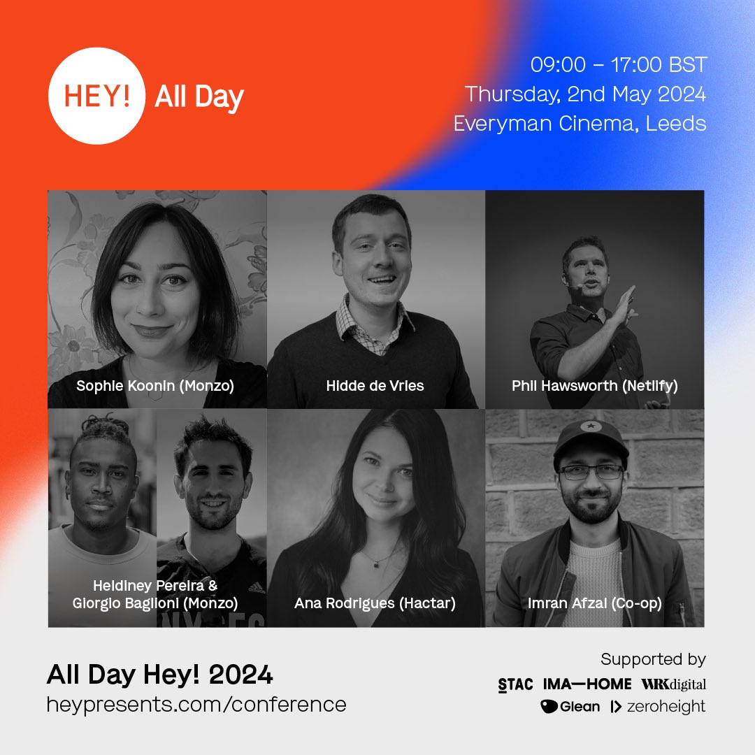 Only 8 weeks to go! Who’s joining us? 🧡

Exciting to welcome these incredible speakers. We still have our Lightning talks to reveal too! ⚡️

Grab a ticket whilst you can - we’re on to Final Release tickets now!

Tickets here: heypresents.com/conferences/20…