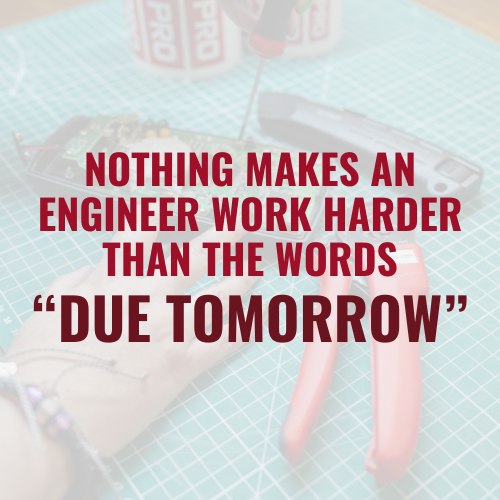 WeAreRSGroup's tweet photo. Who doesn't love the adrenaline rush of realizing it's 'due tomorrow'? ๐
๐
#Engineering #DueTomorrow #Engineer #Funny #FunnyEngineering #Meme #Quote https://t.co/4FOxnTY5Uv