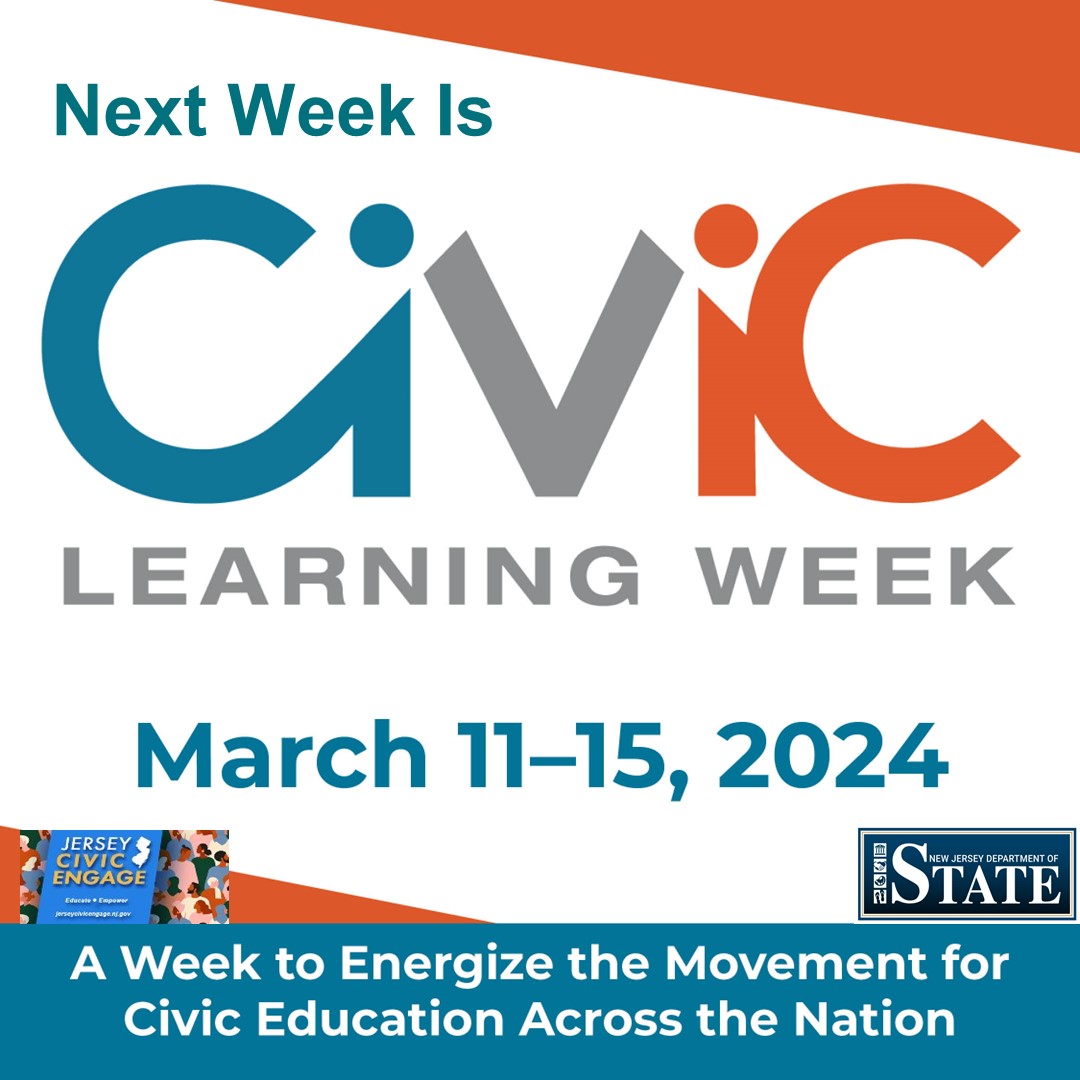 It’s almost here! Join us next week, March 11–15, for #CivicLearningWeek, featuring online and in-person events highlighting civic learning as a nationwide priority for sustaining and strengthening our constitutional democracy. civiclearningweek.org/events/ #NJCivicEngage