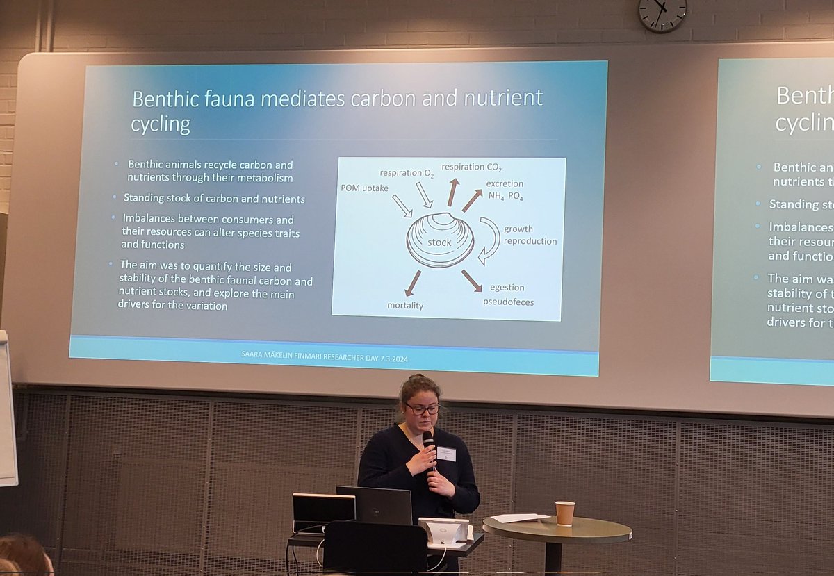 Nice presentation by @SaaraMakelin today @FINMARI, about drivers of #benthicfauna #stoichiometry. Celebrating 10y of Finnish Marine Research Infrastructure!