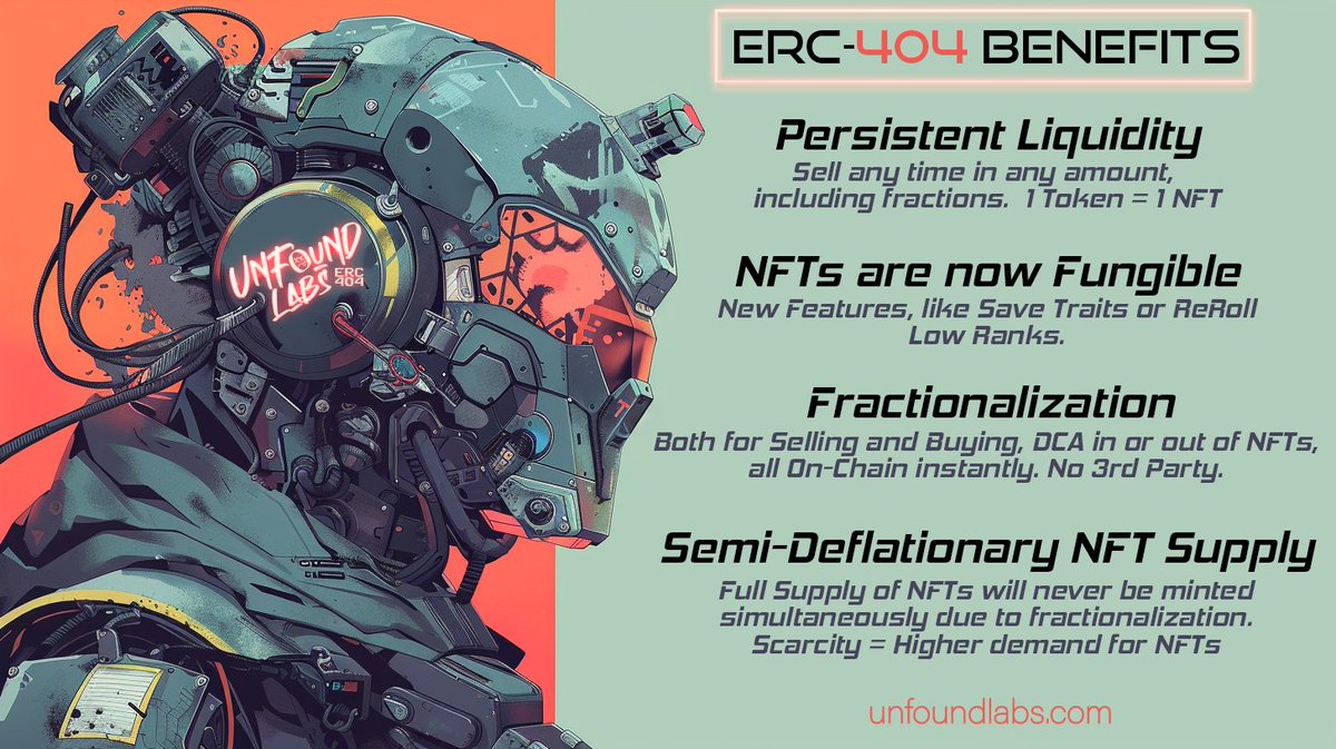 There are many benefits to the hybrid tokens of the experimental #ERC404 standard. These are just a few, but as innovation progresses, it will open up many use cases which have yet to be implemented. At Unfound Labs we are focused on innovation😉1st platform launch coming soon🚀