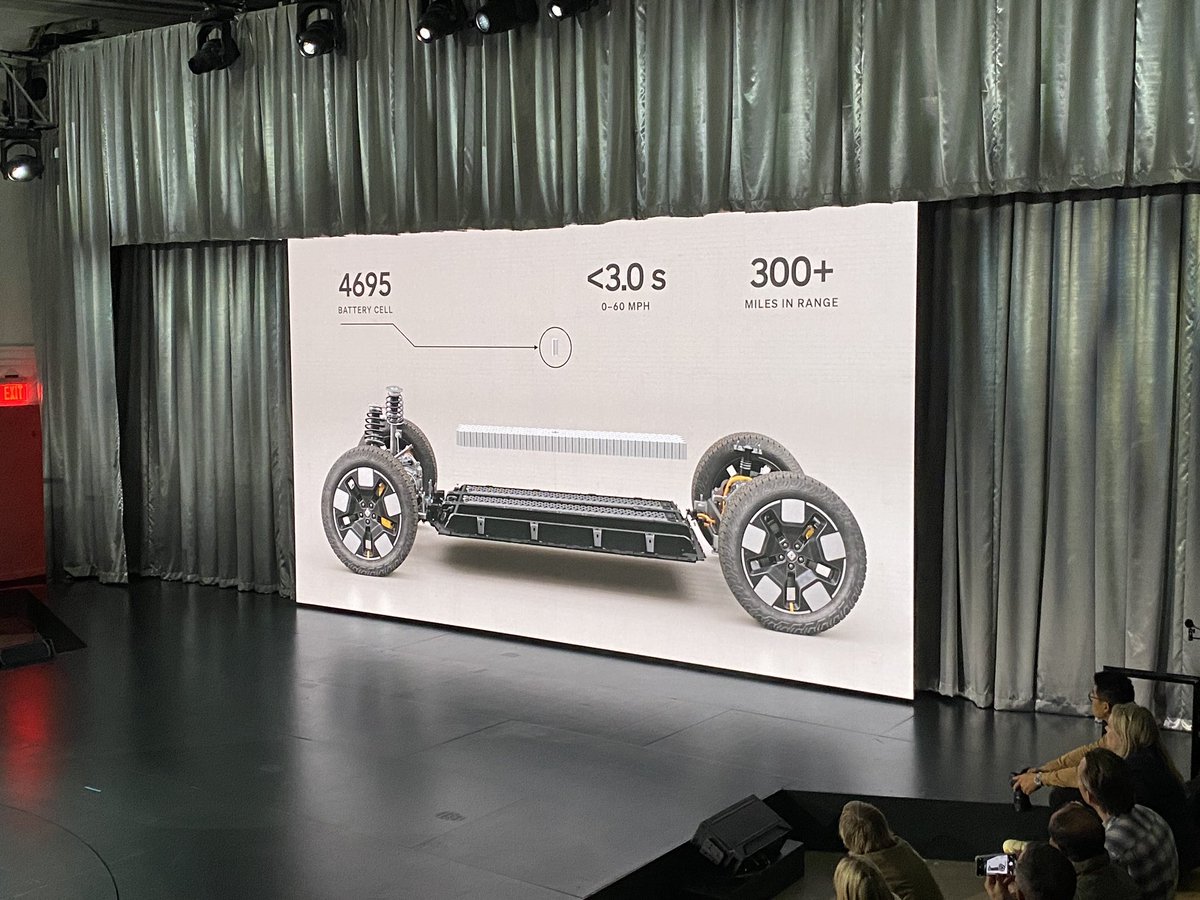 Rivian R2 is built around a 4695 battery cell, structural battery pack. All motor combinations over 300 miles range.