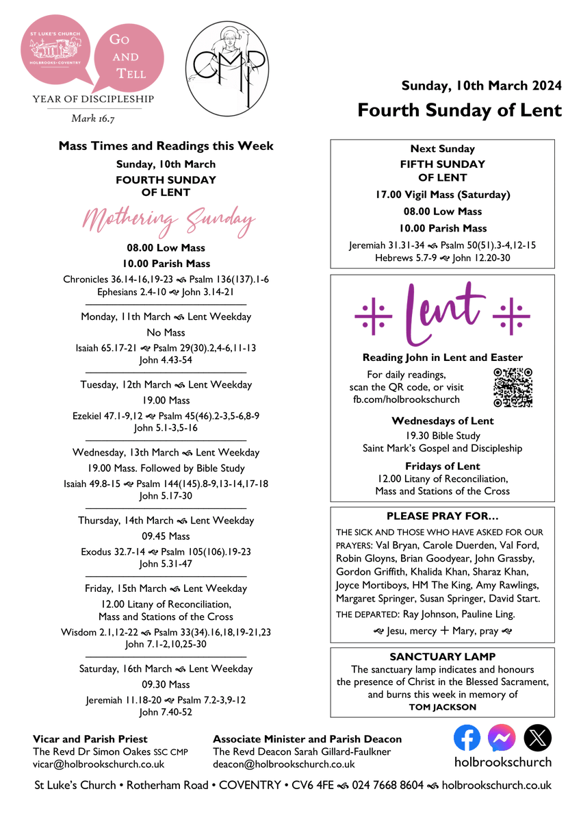 holbrookschurch's tweet photo. Sunday, 10th March and the week ahead @holbrookschurch. A booklet containing the Sunday Mass readings is available at https://t.co/JiGlPRYoli, and this week's newsletter can be downloaded at https://t.co/PfhsRgMwZY. All are most welcome to join our family of faith. https://t.co/UzZqHz9tzH