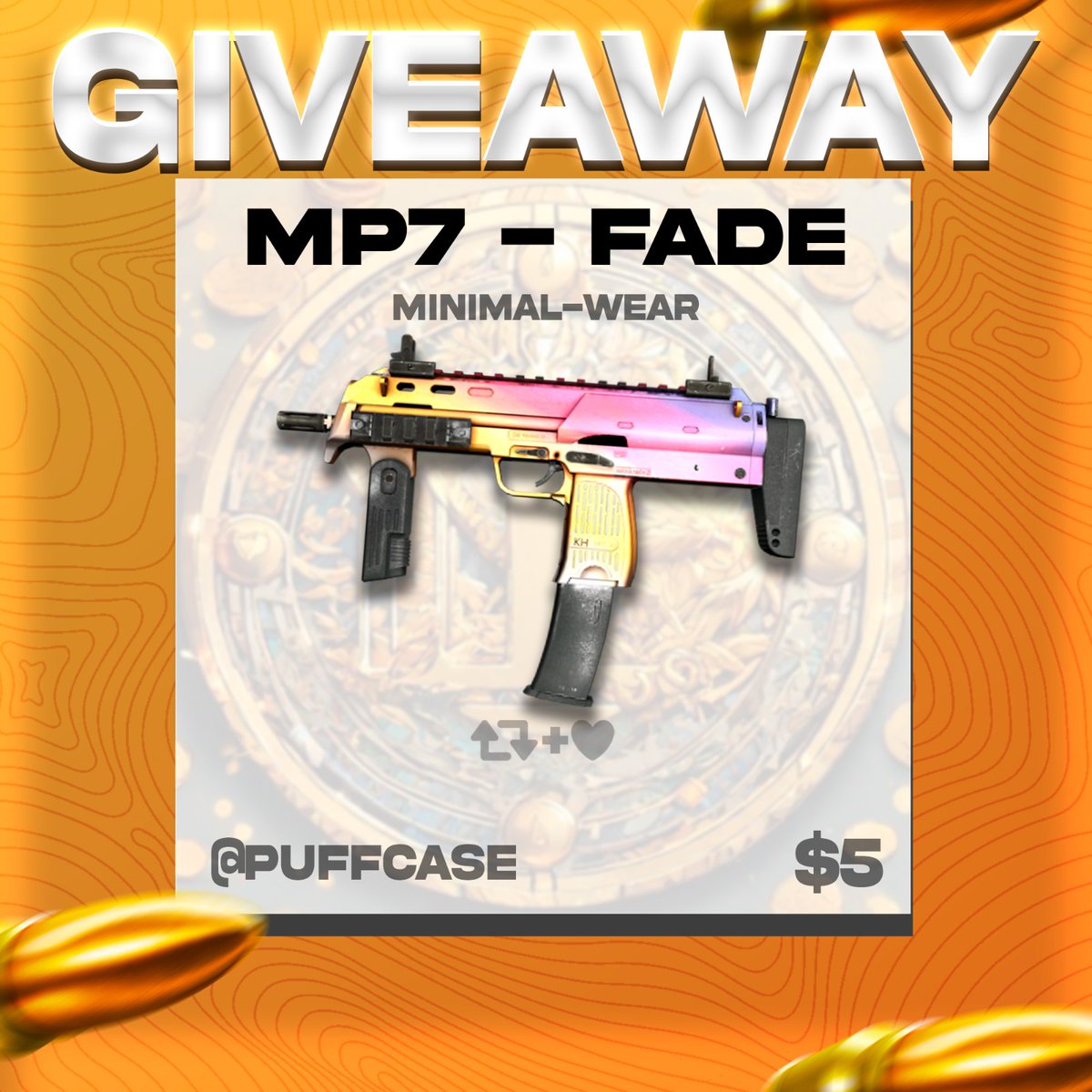 puffcase's tweet image. 🎁 MP7 | FADE #CSGOGiveaway

To enter:

✅-Follow
✅-Retweet &amp;amp; Tag 1 Friend
✅-Sub + Like + Comment: youtu.be/IlmdN2UoIoY?si…

Good Luck🍀-Rolling in 48 hour