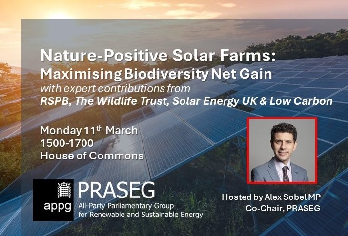 There is still time to sign up for Monday's @PRASEG meeting. Email appg@praseg.org.uk to register your interest. Chair: @alexsobel @Natures_Voice @Solar_EnergyUK @WildlifeTrusts @LowCarbon_UK #solar #nature #biodiversity