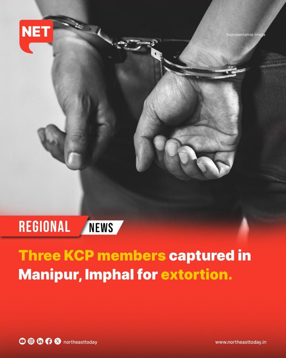 samkhongsai_'s tweet photo. #MeiteiExtortionists 
In a significant breakthrough, Manipur Police have detained three individuals believed to be associated with the banned Kangleipak Communist Party (KCP) for their suspected involvement in extortion activities targeting businesses and individuals in Imphal. https://t.co/CM7YZ0o9yZ