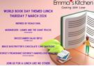 Leigh_Primary's tweet photo. Emma's kitchen created a special World Book Day themed lunch. Our pupils loved the mudburgers and snozzcumber salad, but especially loved Bruce Bogtrotter's chocolate cake ♥️ https://t.co/DpU9740645