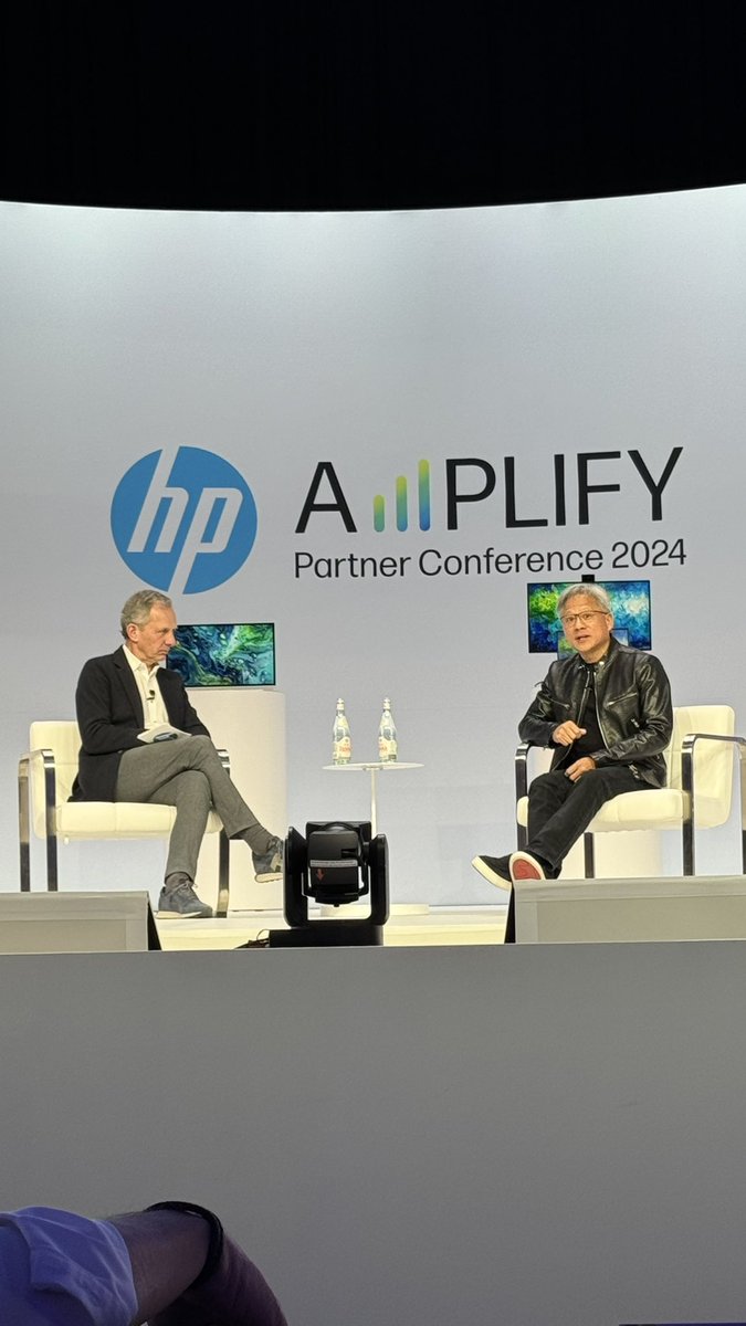 SvenRathjen's tweet photo. The age of #AI starts with NVIDIA and hearing the opportunities from @MrJensenHuang  and @EnriqueJLores directly demonstrates how HP can enable the #channelpartners here at #HPAmplify. https://t.co/hwzPtKf6nD