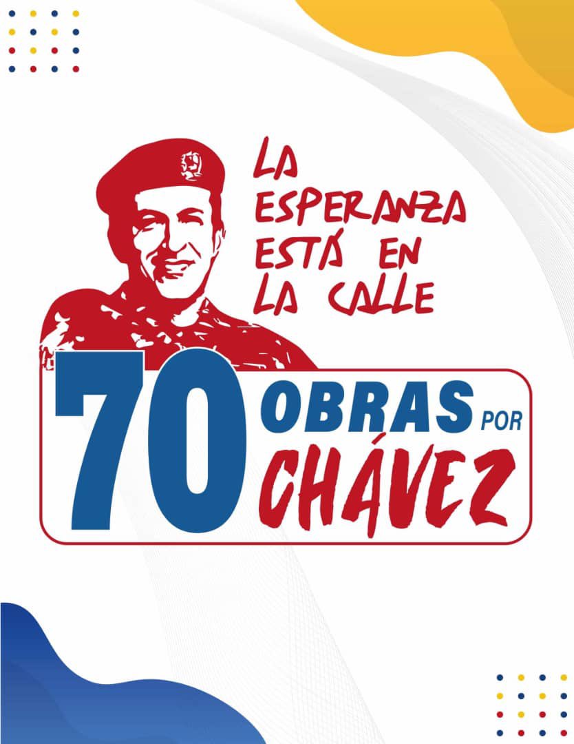 Pdte. <a href="/NicolasMaduro/">Nicolás Maduro</a> :

Pendientes... Hoy entrego la primera obra de las 70 que iré inaugurando por los 70 años de nuestro Líder y Comandante Hugo Chávez... Una obra para el pueblo por cada año de vida... Rumbo al 28 de Julio... Trabajo y más trabajo para tener Patria...🇻🇪🙏🏻🙏🏻🙏🏻
