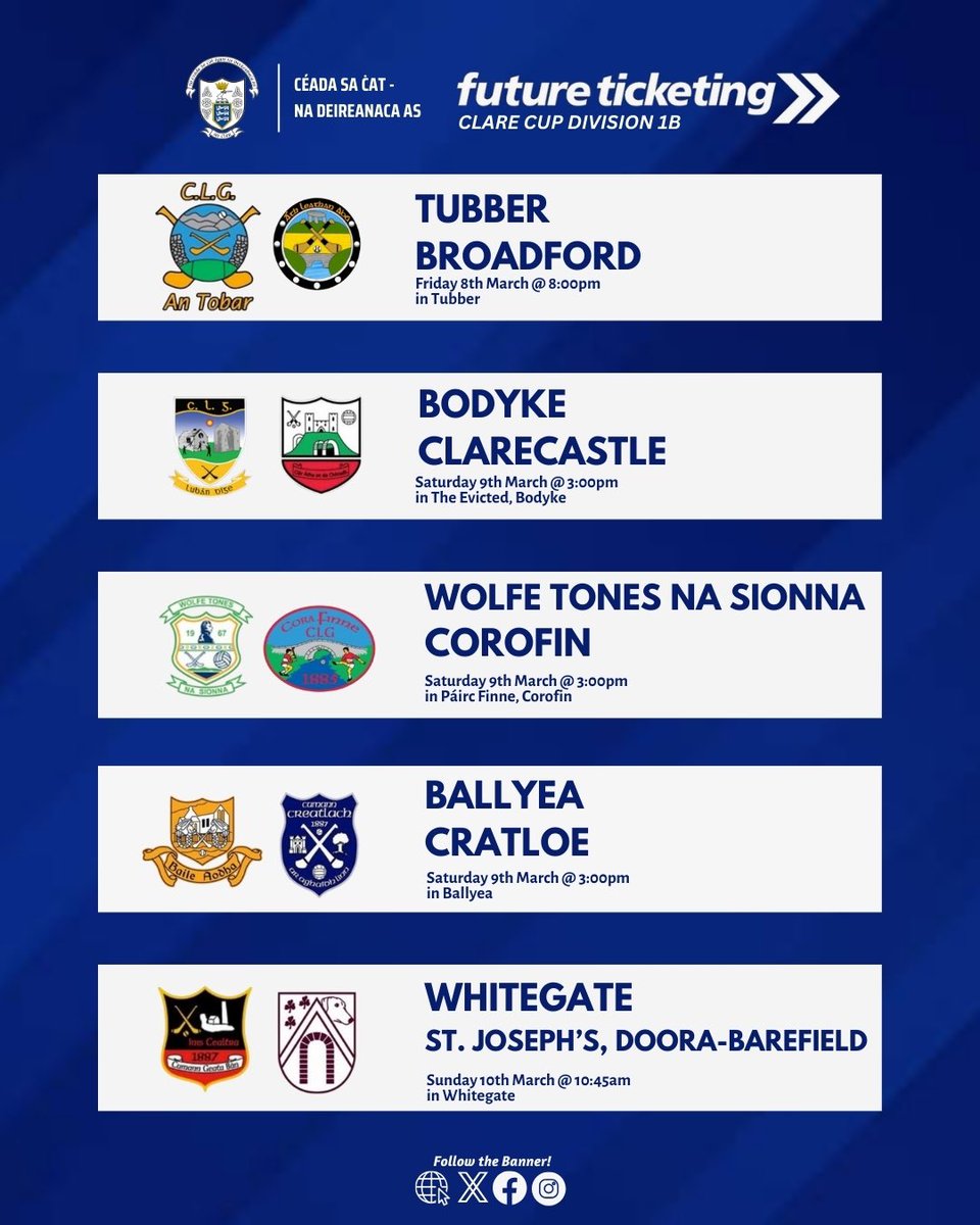 Our club hurling season gets underway with the @FutureTkting Division 1A and 1B Clare Cup Hurling League commencing this weekend - beginning tonight .