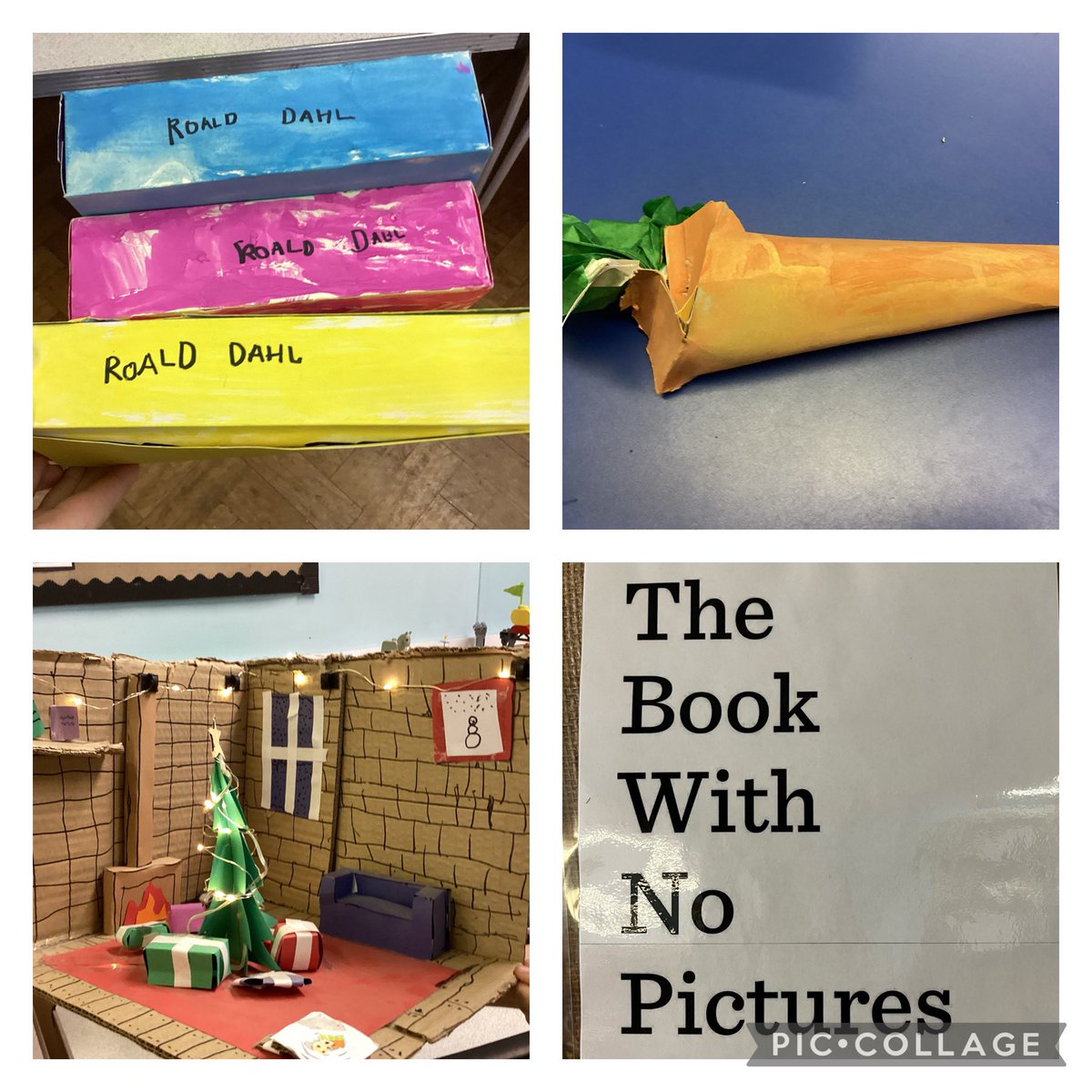 Tackleyschool's tweet photo. World Book Day events today were to promote a love of reading for pleasure. We did drop everything and read, even in forest school! The children made props for their favourite books.  Tackley’s Picture Book World Cup was won by “The Book With No Pictures” https://t.co/RGFeim9Z5B