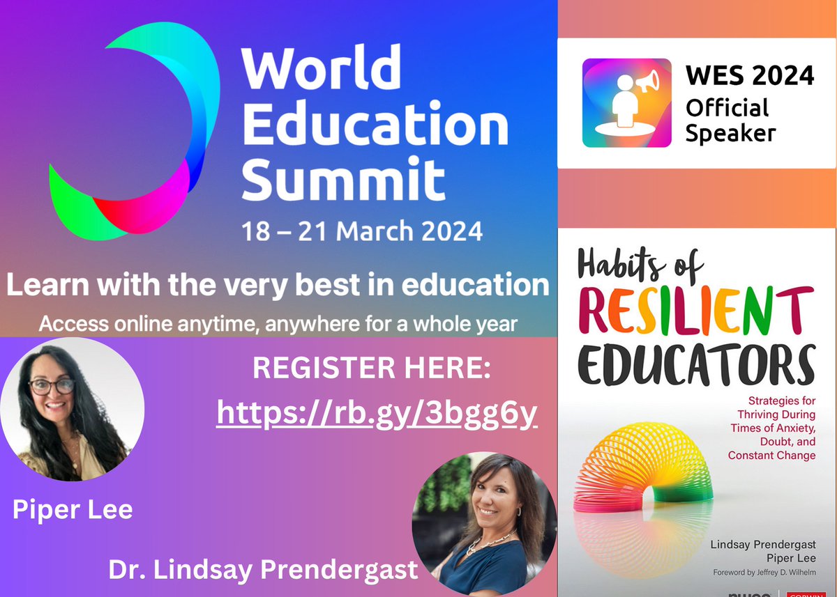 Hey #educator friends! Will you be joining us at the @WorldEdSummit this March 18-21?! We'll be there sharing Habits of Resilient Educators at this exciting event - hope to see you there!