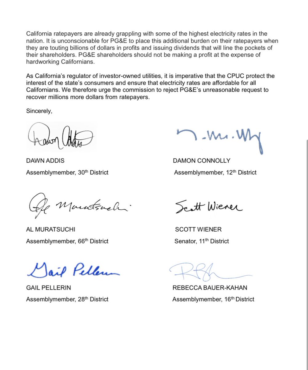 My colleagues and I urge the California Public Utilities Commission (CPUC) to reject Pacific Gas and Electric Company’s request for interim rate relief, in order to prevent additional rate increases for Californians. The request is currently under review by the #CPUC .