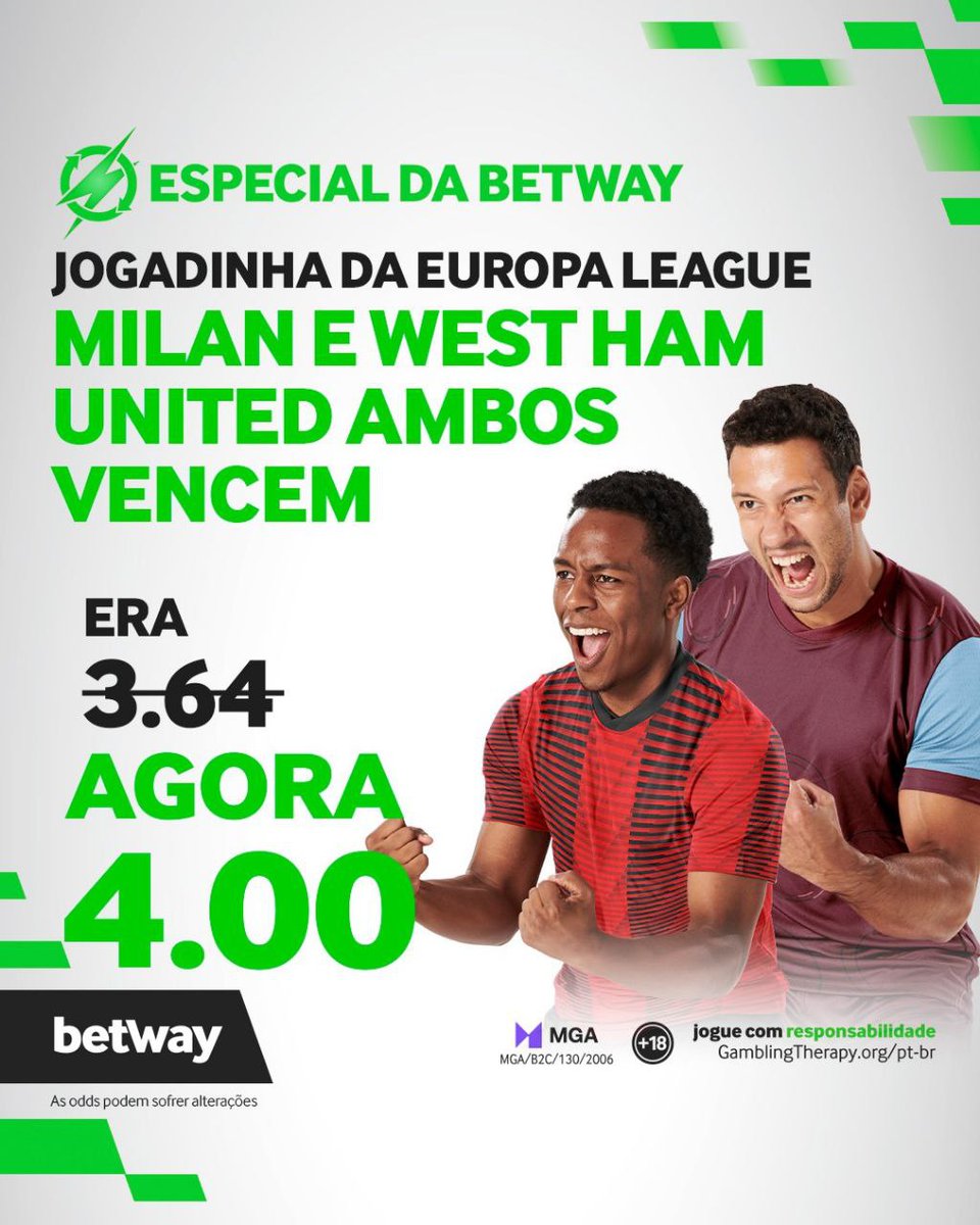 O ADM caprichou pra essa quinta...🙌

A jogadinha da Europa League tá pagando 4.00 pra vitória simples no jogo de ida de Milan e do West Ham! ⚽💰

Clique no link e dá um confere nesse e outros Especiais da @BetwayBrasil! 📲💥

bit.ly/BetwayFC

#ligaeuropa #leagueeuropa