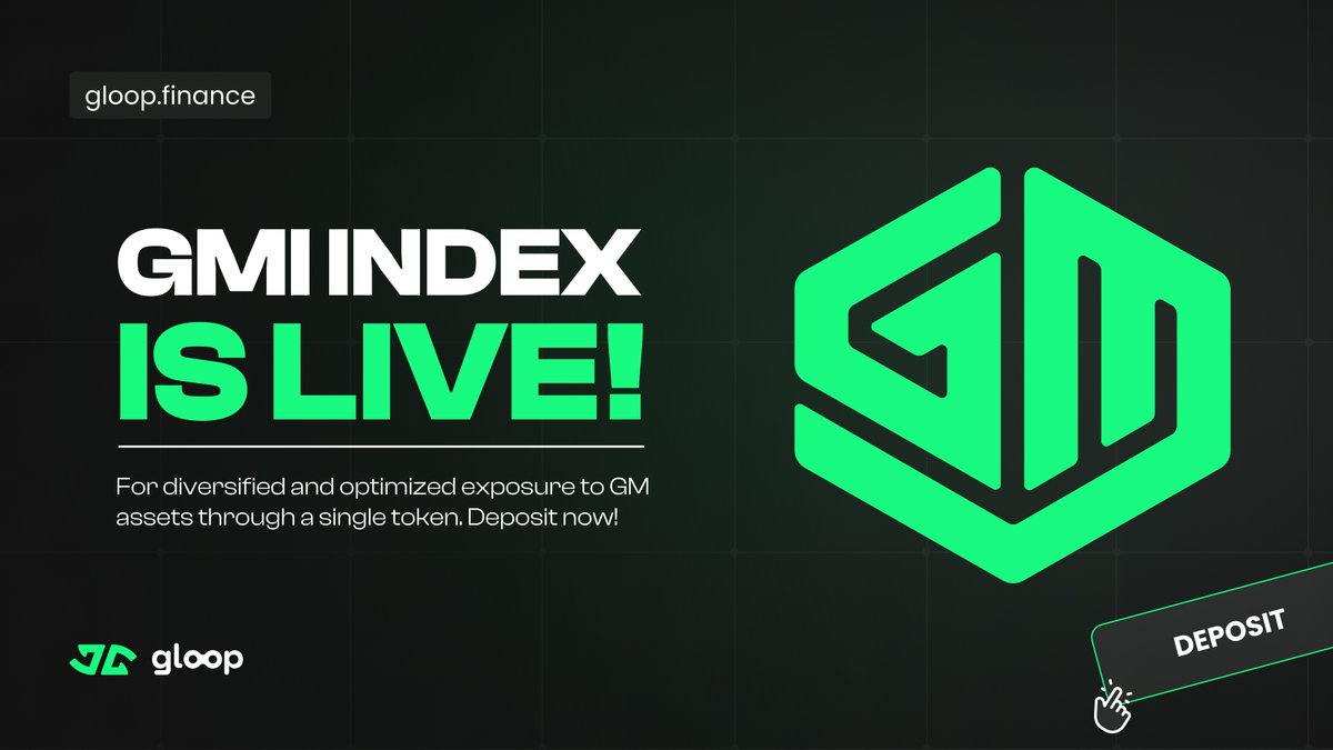 The $GMI Index is now LIVE for everyone!

As a reminder, $GMI is a diversified and perfectly optimized Index of GM assets from @GMX_io 🟢

Deposit &amp; start earning now: gloop.finance/gmi
