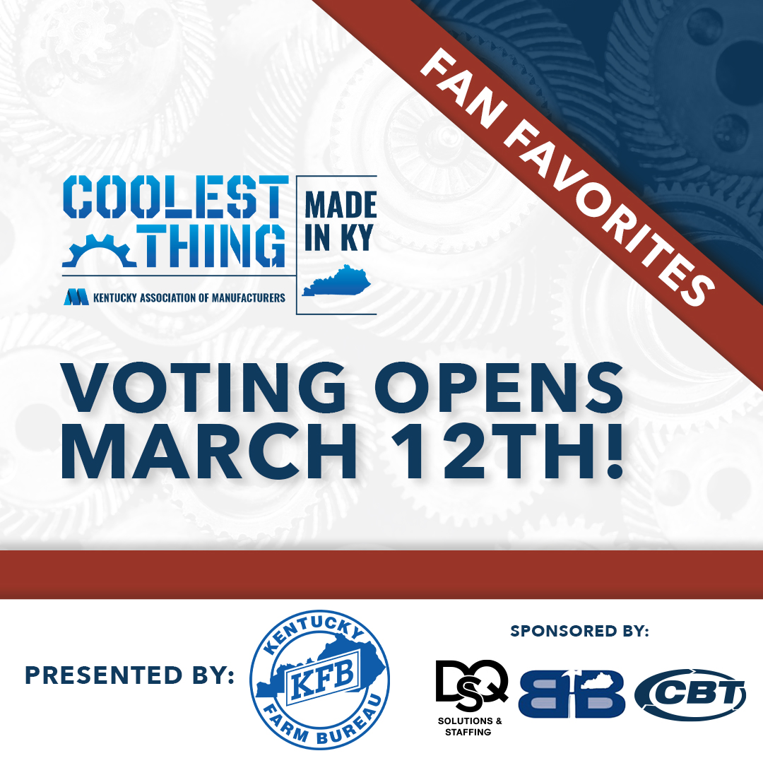 kymanufacturing's tweet photo. Thanks to everyone who nominated a Kentucky-manufactured product for our KAM 2024 Coolest Thing Made in Kentucky Tournament Presented by Kentucky Farm Bureau Insurance! Voting for Fan Favorites opens 3/12!

Vote at https://t.co/xLALG39T6X #coolestthingky #kymfg https://t.co/NT301pwEfW