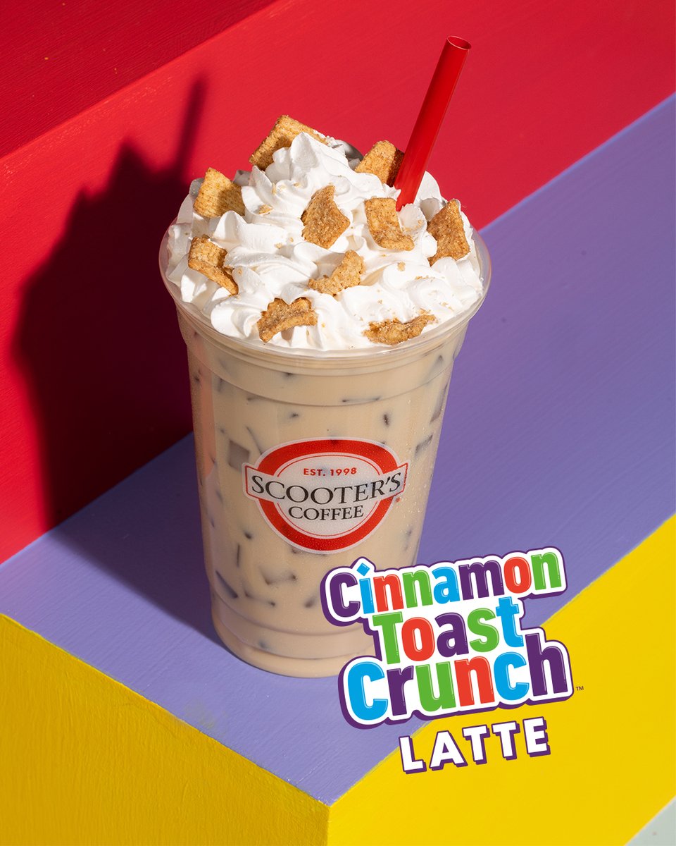 If my morning latte has cereal on top, it counts as breakfast, right? Celebrate #NationalCerealDay with our Cinnamon Toast Crunch™ Latte! It's topped with real pieces of Cinnamon Toast Crunch cereal for an extra touch of deliciousness. #scooterscoffee #cinnamontoastcrunch