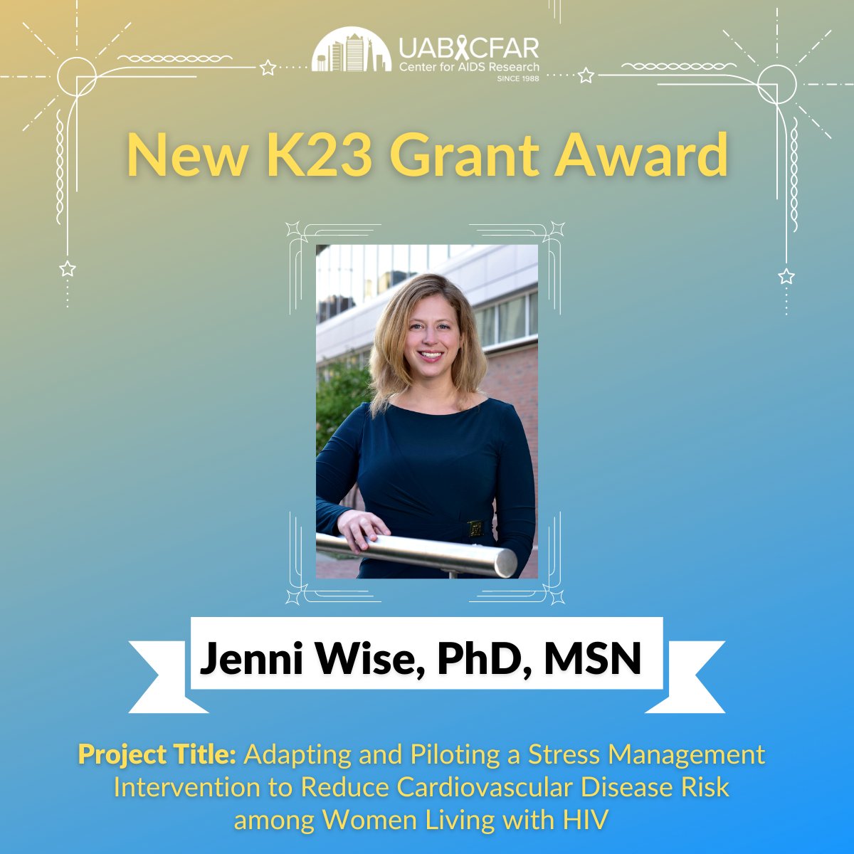Congratulations to UAB CFAR Emerging Scientific Investigators Group Alumi #ESI Jenni Wise for receiving a @NIAIDFunding K23 Grant! We are so proud to support your work!