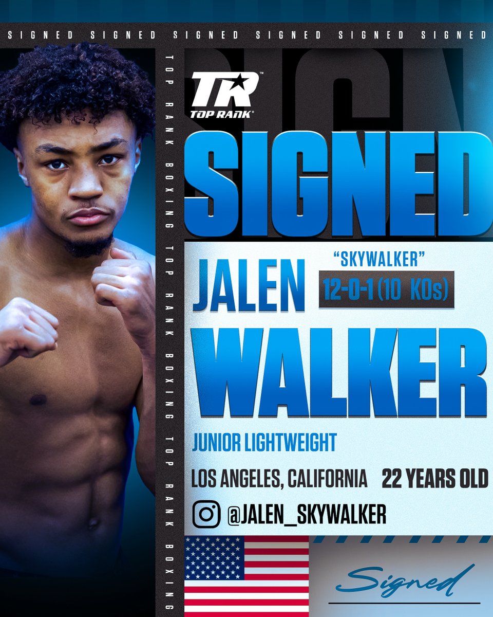 Sky's the limit ☄️ Jalen Walker has signed a long-term promotional contract with #TopRank. 📍 He will make his TR debut April 13 in Corpus Christi