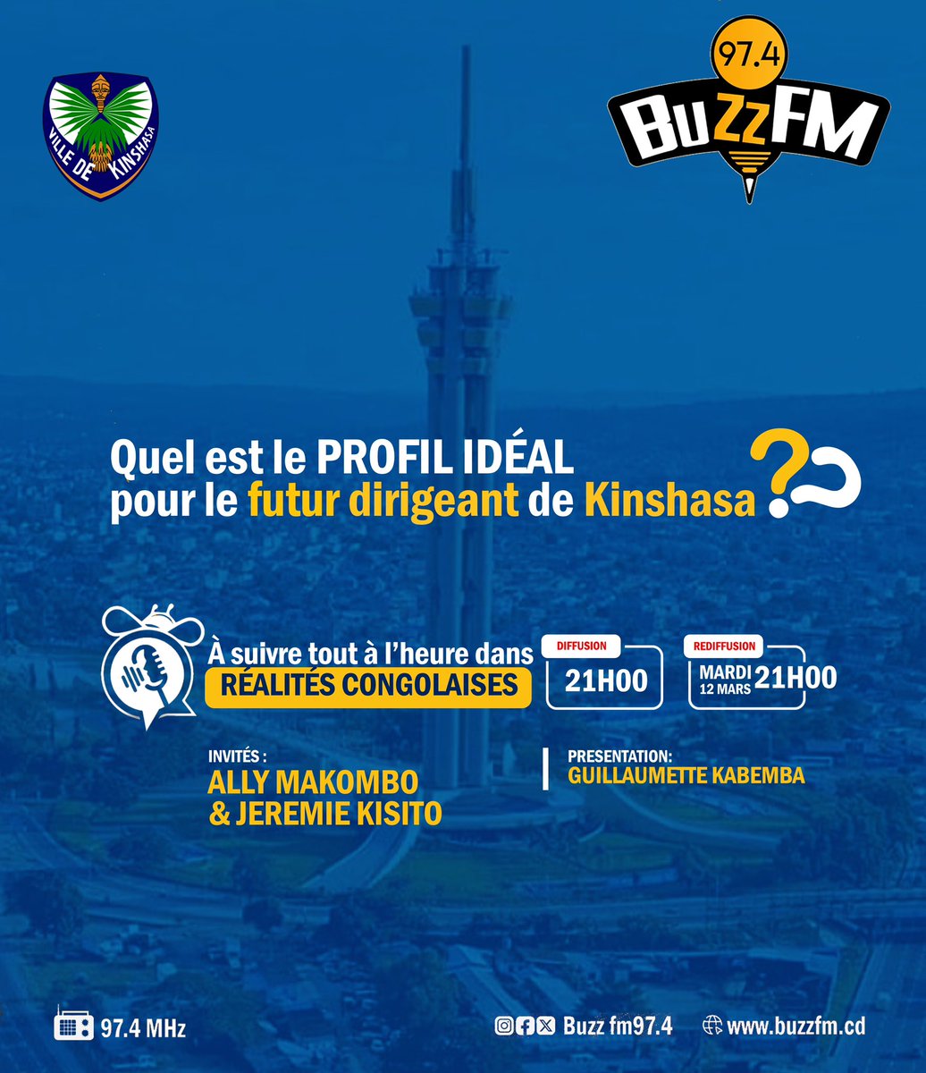 QUEL EST LE PROFIL IDÉAL POUR LE FUTUR DIRIGEANT DE KINSHASA ? 

 Suivez Ally Makombo et jeremie KISITO tout à l’heure sur la 97.4 MHz

Présentée par Guillaumette Kabamba, Réalités Congolaises c’est tout à l’heure à partir de 21h00

#Kinshasa | #Elections | #Congo | #buzz |