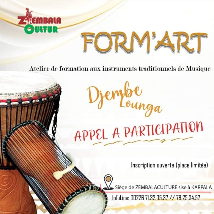 ZEMBALACULTURE's tweet photo. #Formation à la pratique basique d'instruments traditionnels de musique. #FORMART initiative de #ZEMBALACULTURE pour rendre au vulgaire les sonorités rares des instruments traditionnels à travers son accessibilité.
#DJEMBÉ #LOUNGA
@DeDe_clown_ODD
@PNUD_BFA
@afroconyoportun https://t.co/asOOdzy7Ep