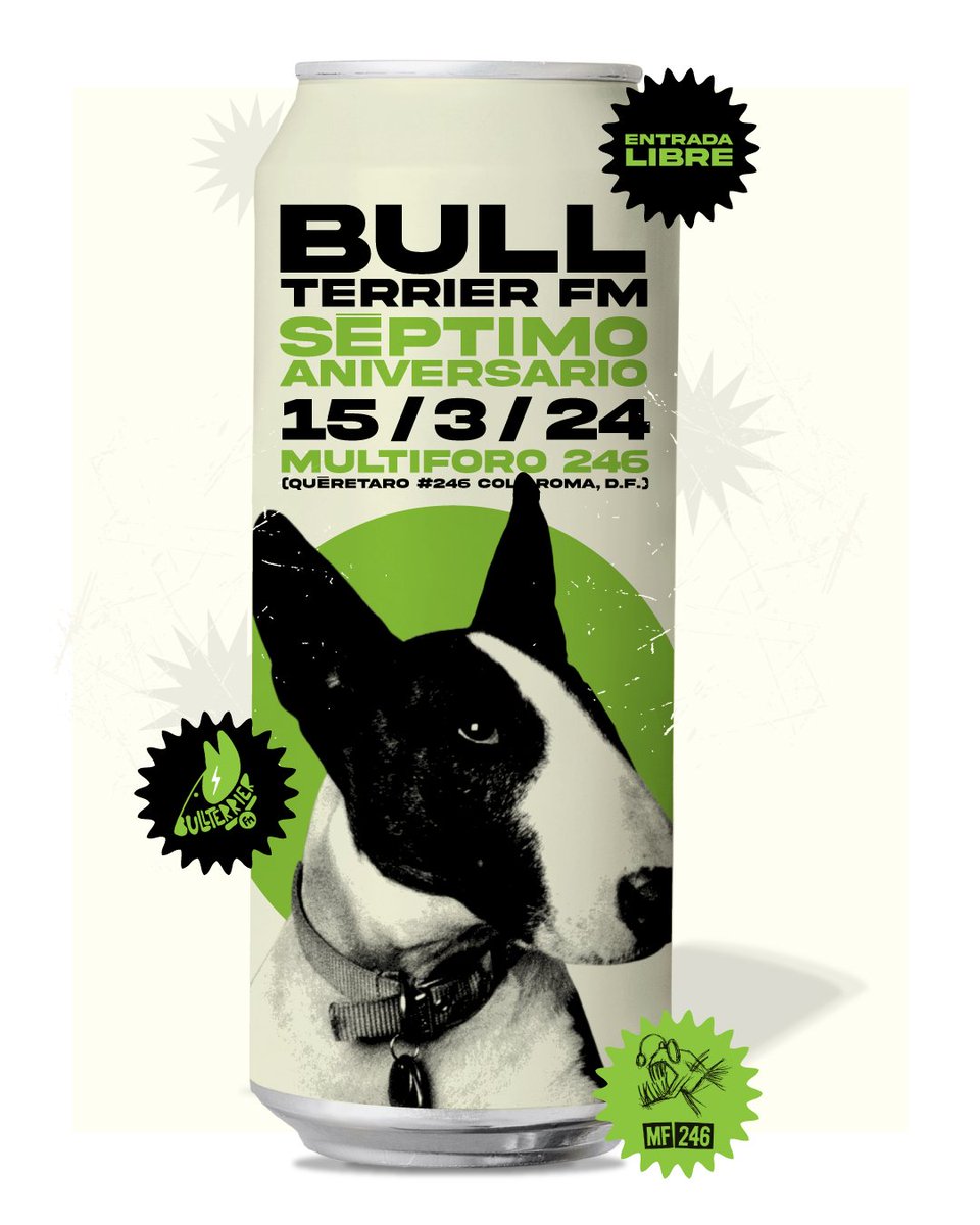 ✨🐾 ¡Aparten la fecha para festejar el aniversario de BullterrierFM! Será el 15 de marzo en el <a href="/MultiForo246/">MultiForo246</a> con muchos Djs y sorpresas que no querrán perderse. 🐾✨ 

ENTRADA LIBRE. Leyeron bien: ENTRADA LIBRE.

Flyer cortesía del artesano: <a href="/eldengue/">Denghoul 👻</a> .