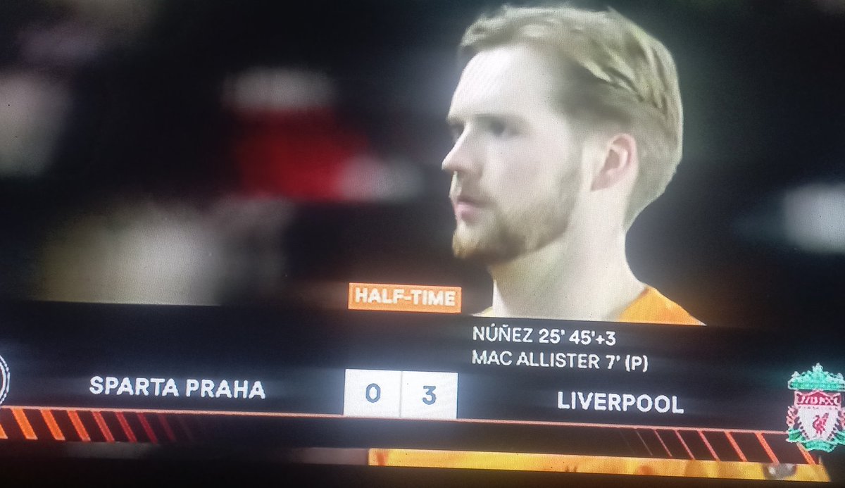 luminsamoses's tweet image. Brace for Darwin Nunez as Liverpool takes control at the break

HT: Sparta Prague 0-3 Liverpool 
                      Mac Allister 7'(p)
              Darwin Nunez 25' 45+3'
#EuropaLeague #Round16 #FirstLeg