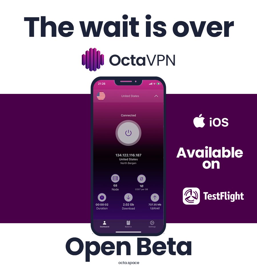 octa_space's tweet photo. 📱 iOS VPN App Beta Testing 📢

We're thrilled to announce the commencement of Beta testing for our iOS VPN app!

Following the overwhelming response from our users expressing interest in participating in the Beta testing of our iOS VPN app, Apple has approved the availability of our app to everyone on TestFlight.

Join our Beta testing and experience our iOS Decentralized VPN app on the go using the following link:

https://t.co/ElCmzbpJqn

We eagerly anticipate your feedback.

#VPN #Blockchain #DePIN #iOS