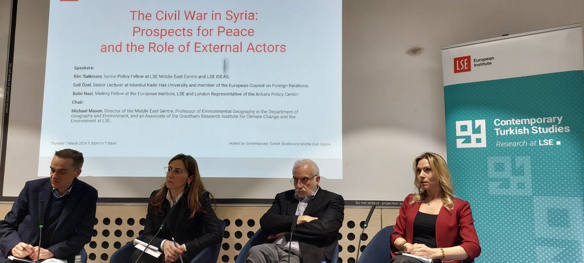 ygursoy's tweet photo. Great presentations by our panellists @Rim_Turkmani @soliozel2 @selinnasi covering the local, national, regional and global aspects of the Syrian War. We are continuing with questions from the audience #LSETurkey @LSEEI @LSEMiddleEast @LSEnews https://t.co/4svm3ZkyPW