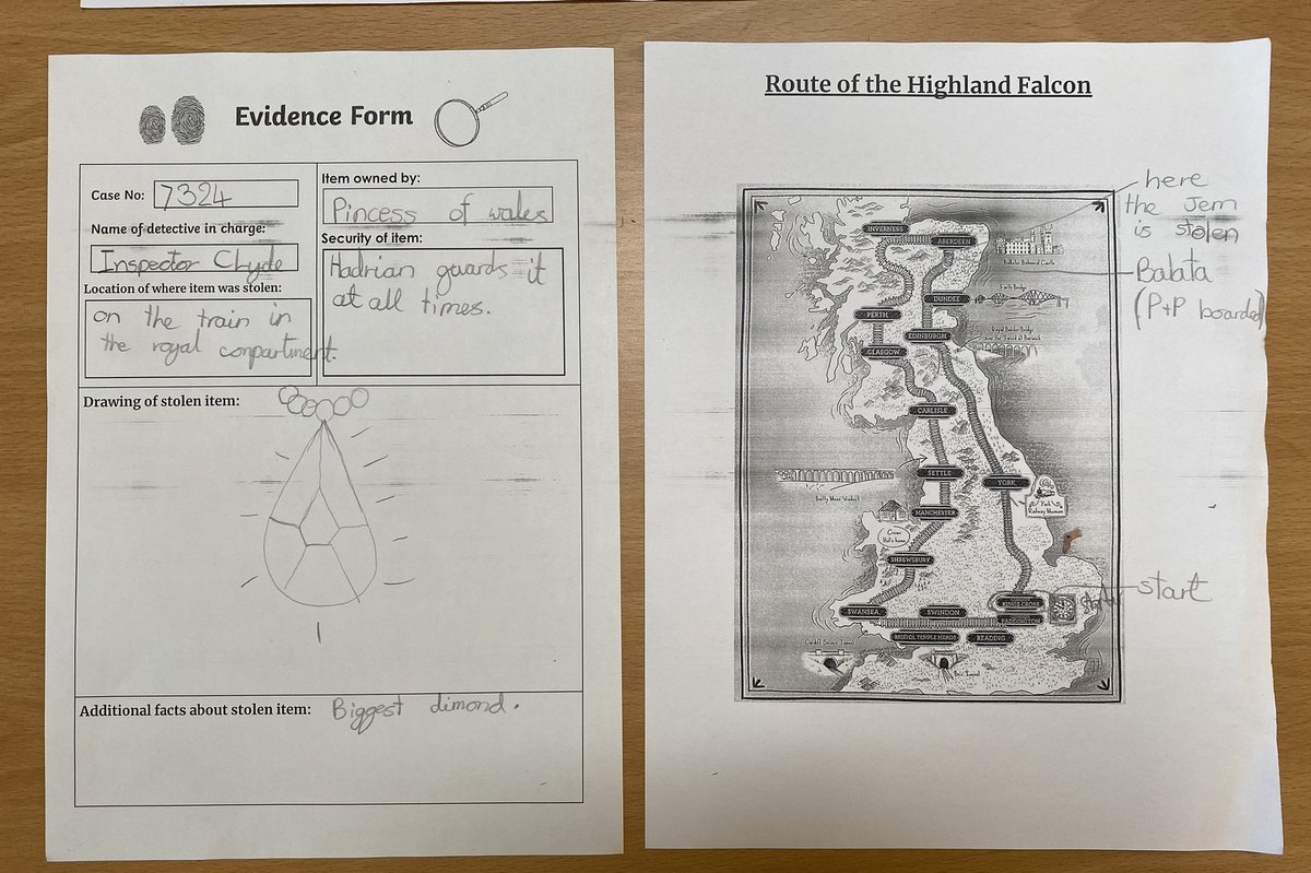 FootieFanMiss's tweet photo. Poured my heart and soul into my classes #WorldBookDay2024 activities based on @samuelsedgman @MGLnrd #TheHighlandFalconThief They loved trying to solve the mystery! https://t.co/GPwsqKBxNn