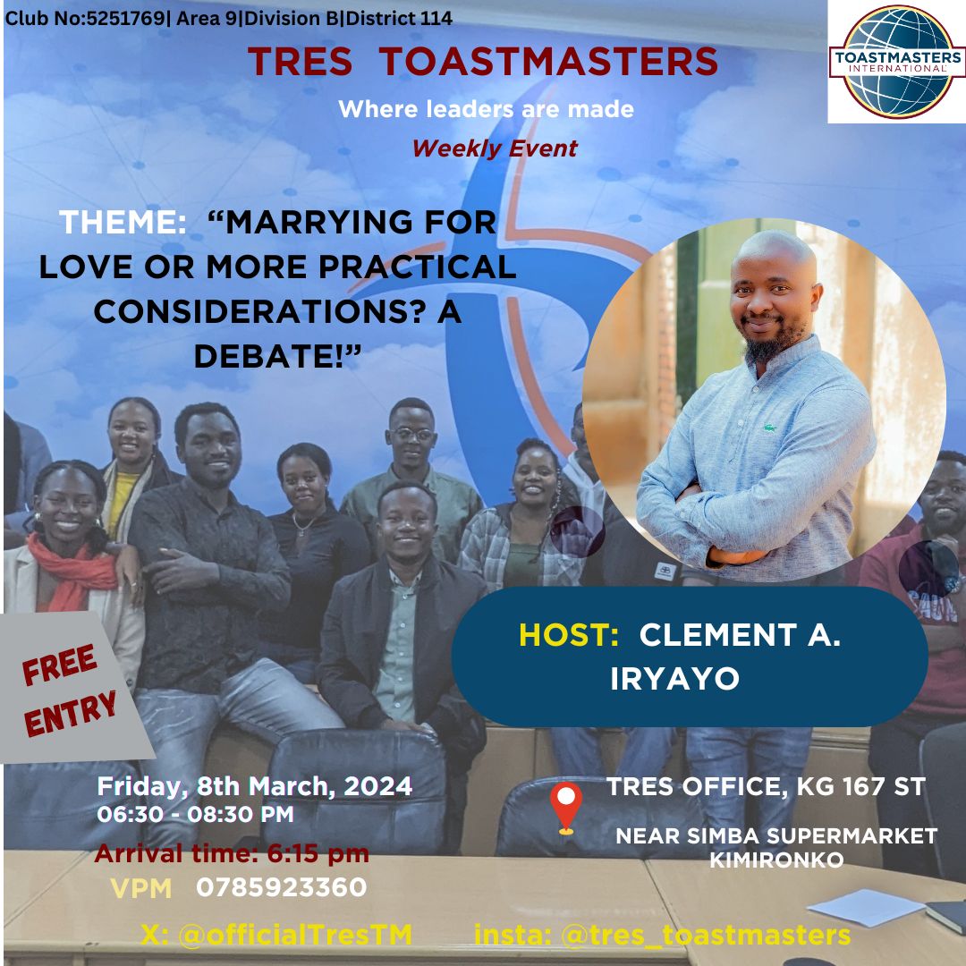 "Being a public speaker is surely intimidating," as Mark Twain asserted. But at #Toastmasters, we understand that! That's why we invite you, #RwOT, on #Friday for a journey of becoming better at public speaking. It's a gradual process, and we're here to support your growth!