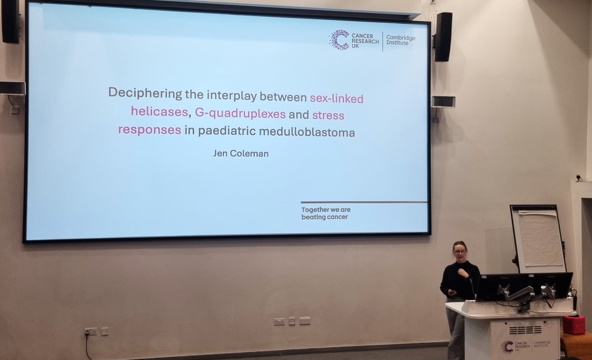 🎙️ Yesterday, Jen Coleman from the @Gilbertson_Lab presented her work on 'Deciphering the interplay of sex-linked helicases, G-quadruplexes, & stress responses in pediatric medulloblastoma' at our Wednesday Lunchtime Seminar @CRUK_CI.A captivating session indeed! #Medulloblastoma