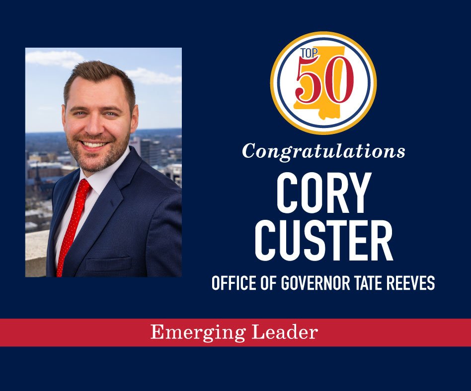 Join us in congratulating @coryjcuster on being named a Mississippi Top 50 2024 Emerging Leader. MS Top 50 is the annual list of Mississippians who are judged to be among the most influential leaders in the state. See all of this year's honorees: mstop50.com/winners