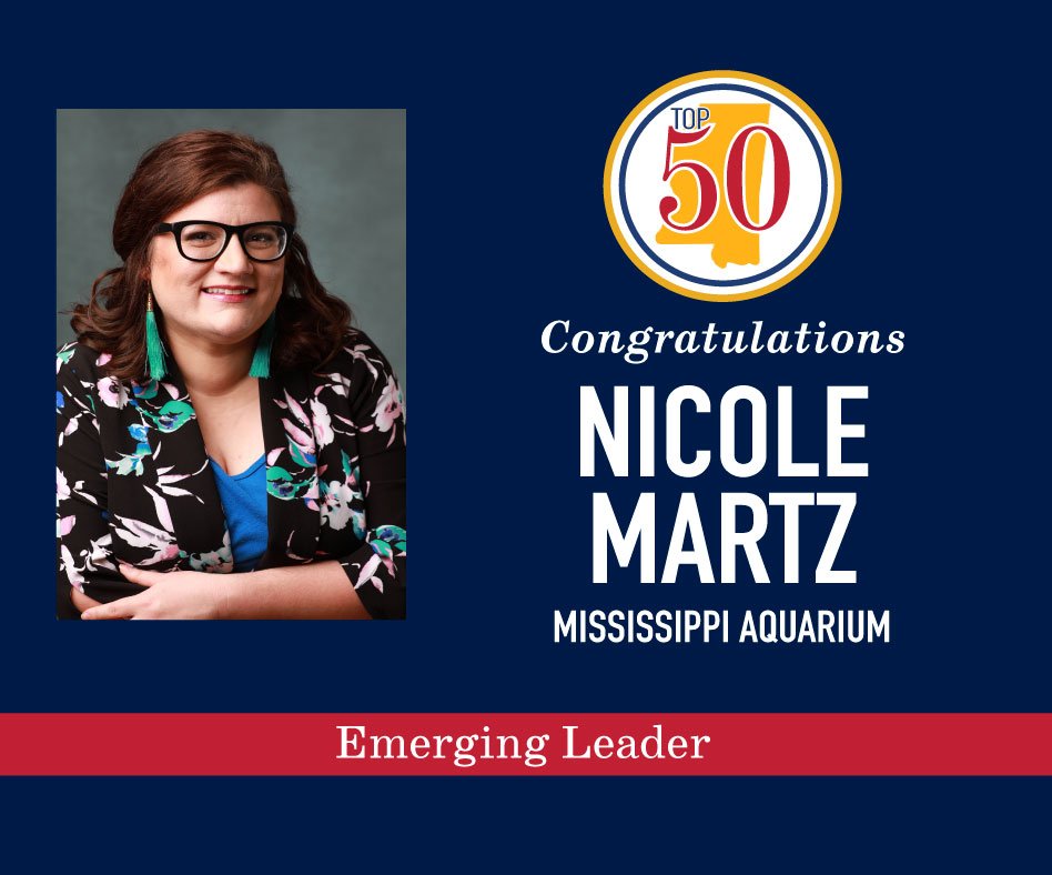 Join us in congratulating Nicole Martz @MS_aquarium on being named a Mississippi Top 50 2024 Emerging Leader. MSTop50 is the annual list of Mississippians judged to be among the most influential leaders in the state. See all of this year's honorees: mstop50.com/winners