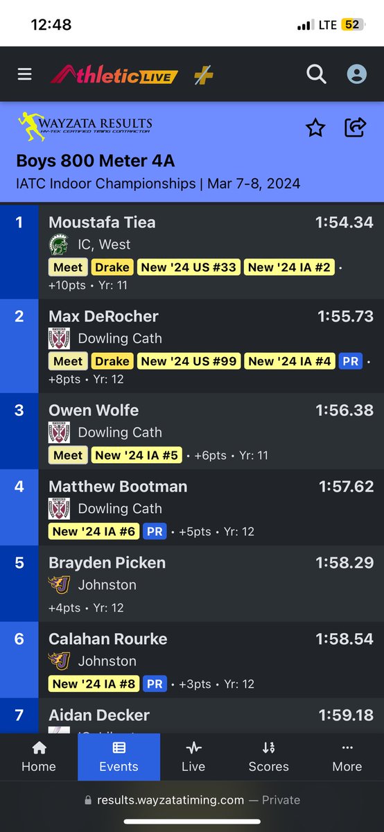 2-3-4 in the 800 DeRocher, Wolfe, and Bootman! DeRocher hits the @DrakeRelays Blue Standard! #PursuingExcellence