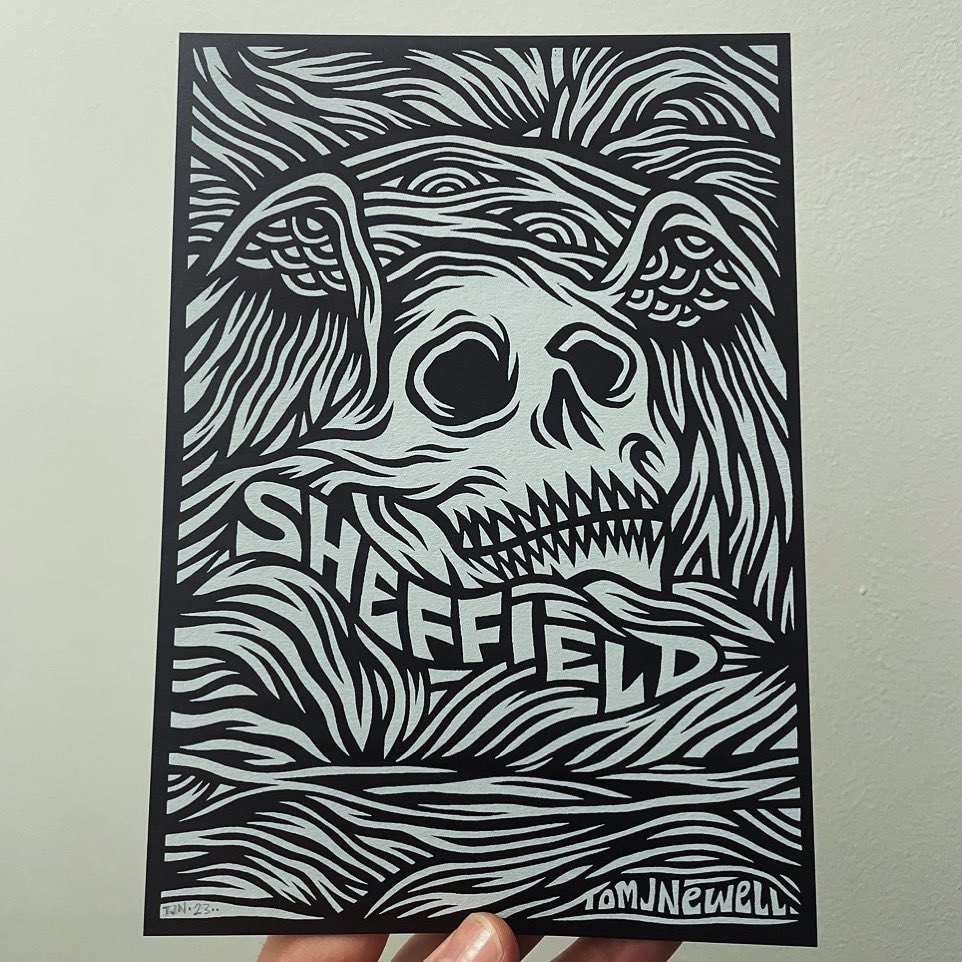 A few more of these previously sold out Sheffield Skull prints are available now.. tomjnewell.bigcartel.com