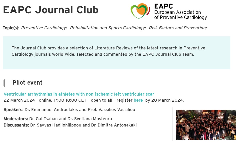 🔥 First Young EAPC Journal Club 🔥 Registrations are now open to all by 20 March ➡️ shorturl.at/qruC7 ✅ Topic: Ventricular arrhythmias in athletes with non-ischemic left ventricular scar ⏰22 March 2024 - 17:00-18:00 📢Don't miss this unique event, register now! #cvprev