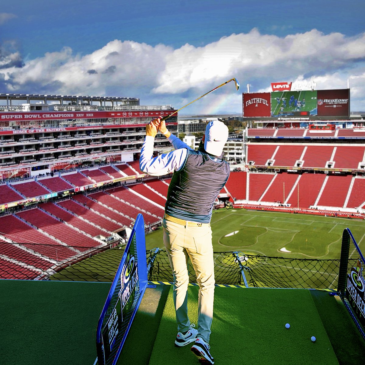 Tee times for @upperdeckgolf are on sale now! Don't miss your chance to play a round of golf inside #LevisStadium April 5-6 ⛳️ Book now: 49rs.co/47CDovl.