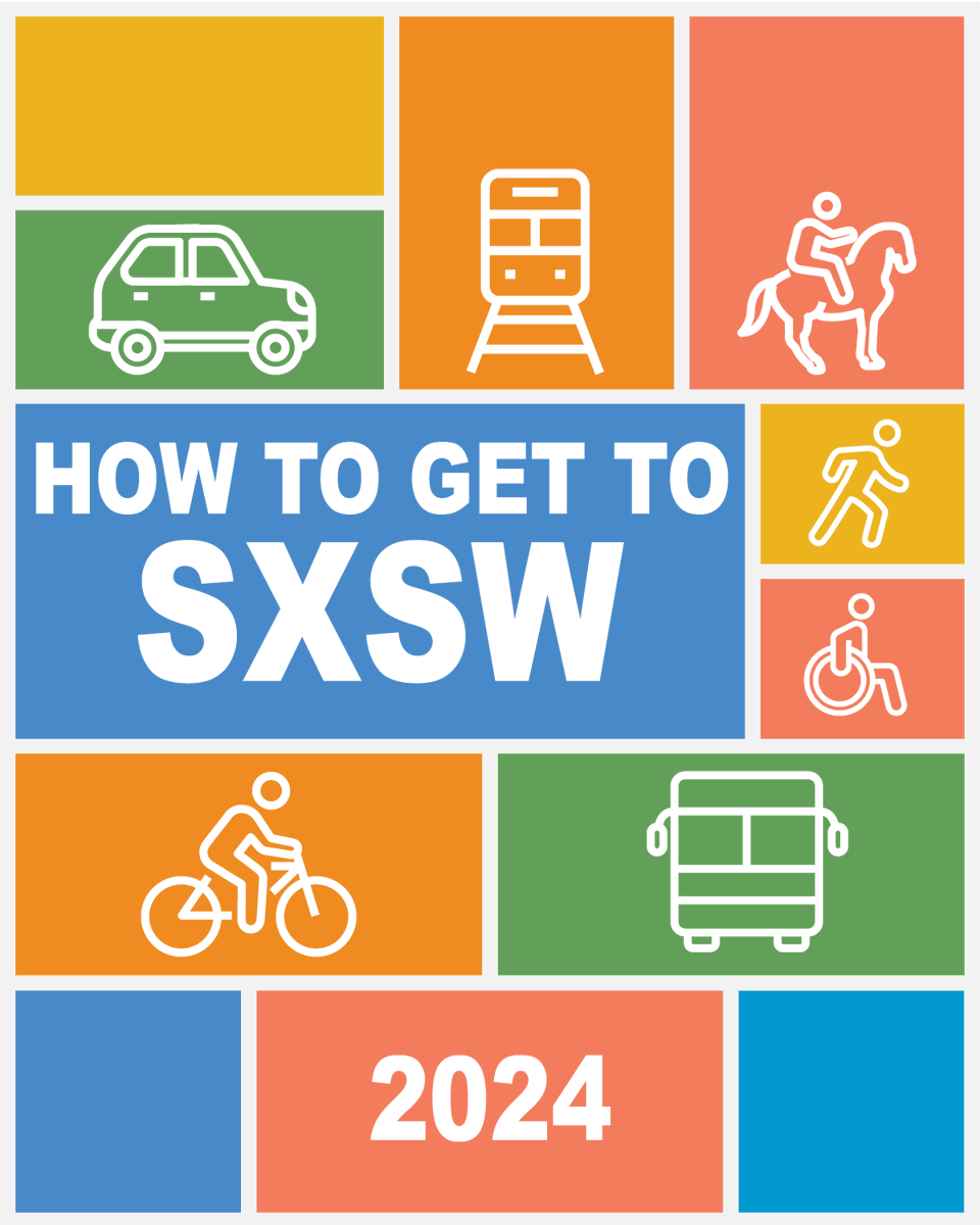 austinmobility's tweet photo. 🎸 #SXSW 2024 kicks off tomorrow! How to get there:

🚈 Ride the @CapMetroATX rail to the Downtown or Plaza Saltillo Station
🚍 Ride @CapMetroATX bus routes 1, 2, 3, 4, 7, 10, 20, 30, 801 or 803
🚲 Rent an @ATXMetroBike: https://t.co/GllGN4YJ64
🛴 Rent an e-scooter
🚙 Rideshare https://t.co/g1OGMjdOkl