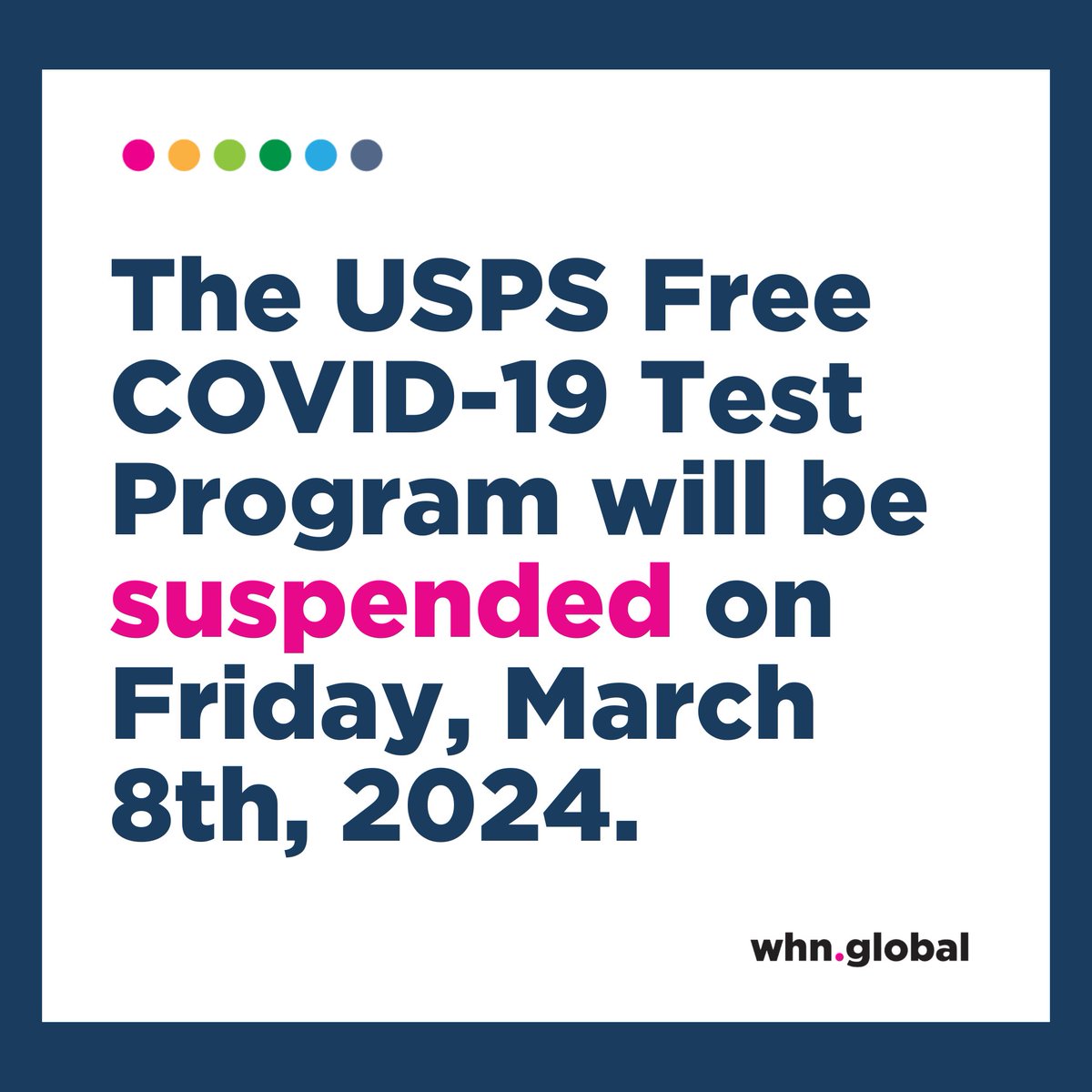 Last call for free USPS COVID-19 test kits! The program will be suspended on 03/08. Don’t miss out on securing your kits. Order today to stay prepared and safe. Visit special.usps.com/testkits to order. #COVID19 #StaySafe #TestKits