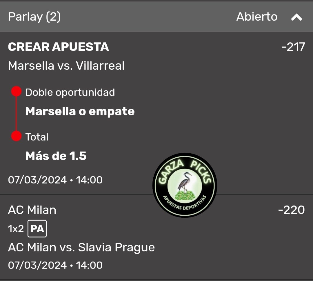 GarzaBets1's tweet photo. 3️⃣🦩🦩 Buenas tardes, vamos con la siguiente apuesta positiva
-Marsella D.O y O.1.5 goles
-Milan ML
     MOMIO: +112

✅️2-0❌️🦩🦩 en marzo
Les dejo mi telegram, unanse
https://t.co/cVT1jEf0PK

#GarzaPicks 🦩🦩  #sigueme #apuestasdeportivas #FreePicks https://t.co/AUGyrELEyr