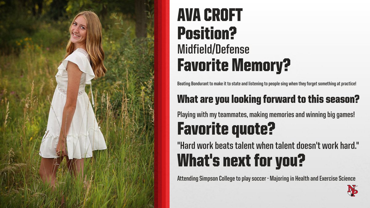 npsoccergirls's tweet image. 6 DAYS LEFT! Our 7th senior in the SENIOR SPOTLIGHT countdown to season is…. #15…
🌟🌟AVA CROFT🌟🌟
#grindseason #NPCometPride #countdowncontinues⌛️