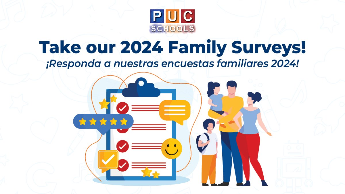 puc_lca's tweet photo. Please take our Family Survey! reach out to your child's school for the survey passwords.

¡Por favor responda a nuestra Encuesta Familiar de PUC! Por favor comuníquese con la escuela de su hijo/a para obtener las contraseñas de la encuesta.

https://t.co/zNiCYrpfmN https://t.co/LKTa4TWF8h
