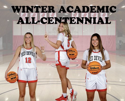 DickinsonColWBB's tweet photo. These 3️⃣ put the student in student-athlete 📚 Congrats to Lindsey, Clair and Caitlin on being named to the Winter Academic All-Cenntenial Team🤓 #rolldevs #dcwb #dson #studentathlete https://t.co/gkunSIAfLn