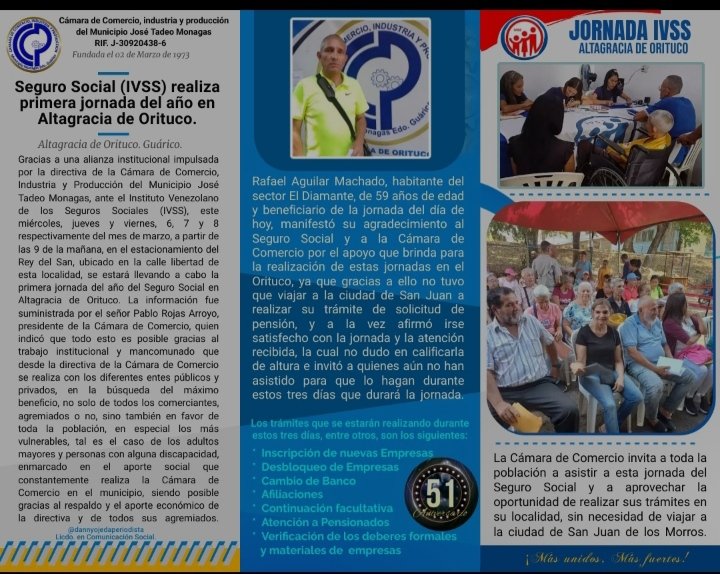 IVSSOASJM's tweet photo. #7deMar | 2do Día de la 1era Jornada del año en la Zona Foránea de Altagracia de Orituco, Estado Guárico, en beneficio de los usuarios que residen lejos de la O A San Juan de los Morros y así facilitar sus trámites en Materia de Seguridad Social
#Porunsegurosocial
@Somosivss https://t.co/TTkCJrIznG