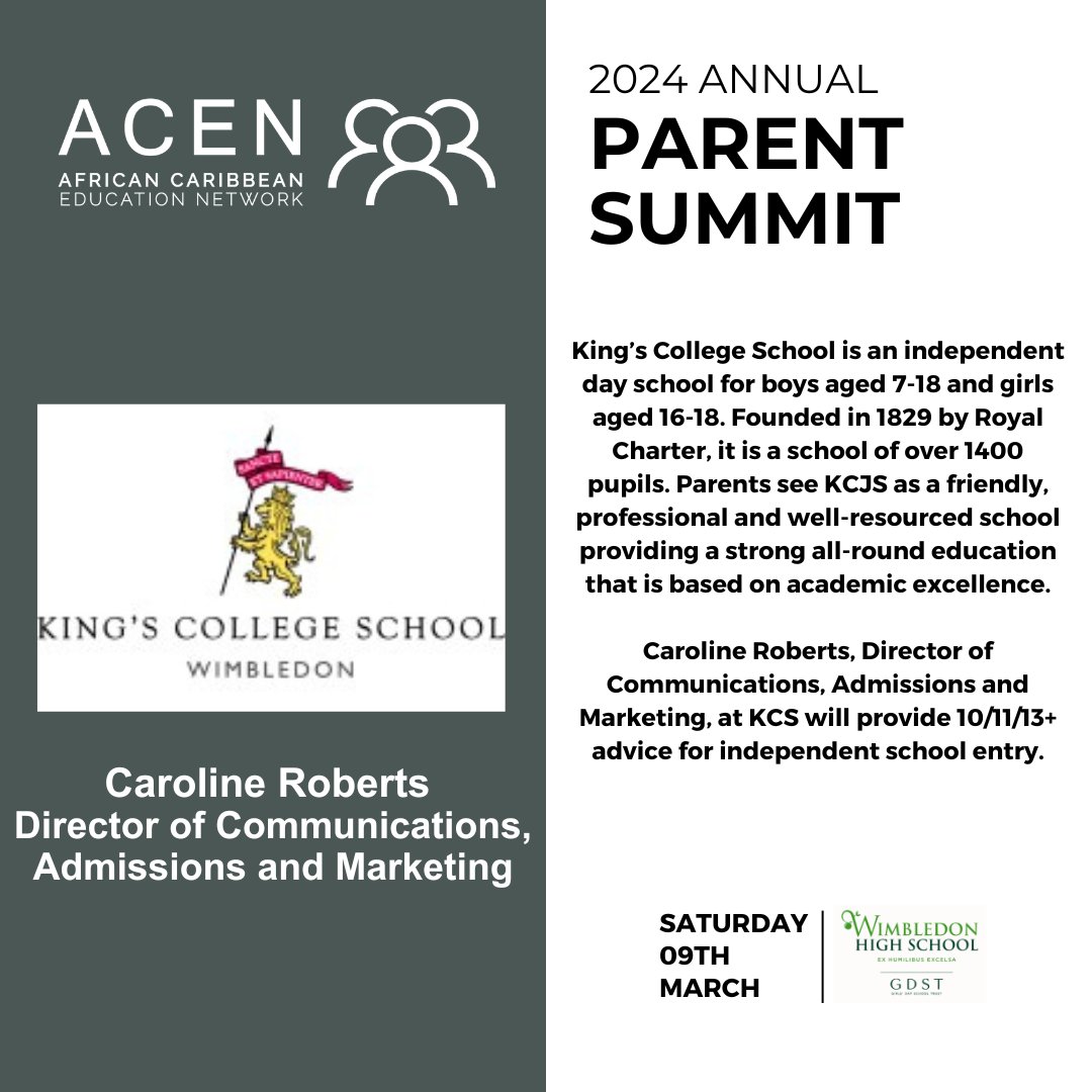 We are pleased to offer our attendees expert advice from Caroline Roberts from Kings College School, London, at our 2024 Parent Summit, offering insight into navigating entry processes for independent schools. Register for the ACEN Parent Summit. Link in bio!